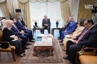 Syrian Foreign Minister Asaad Hassan al-Shaibani holds talks with Pakistani Prime Minister Muhammad Shehbaz Sharif in Islamabad. 20/08/2026. (Photo: SANA.)